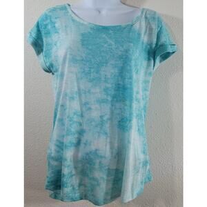 Faded Glory Teal Blue White Burnout Tie Dye Material Top Medium 8 10 Lightweight
